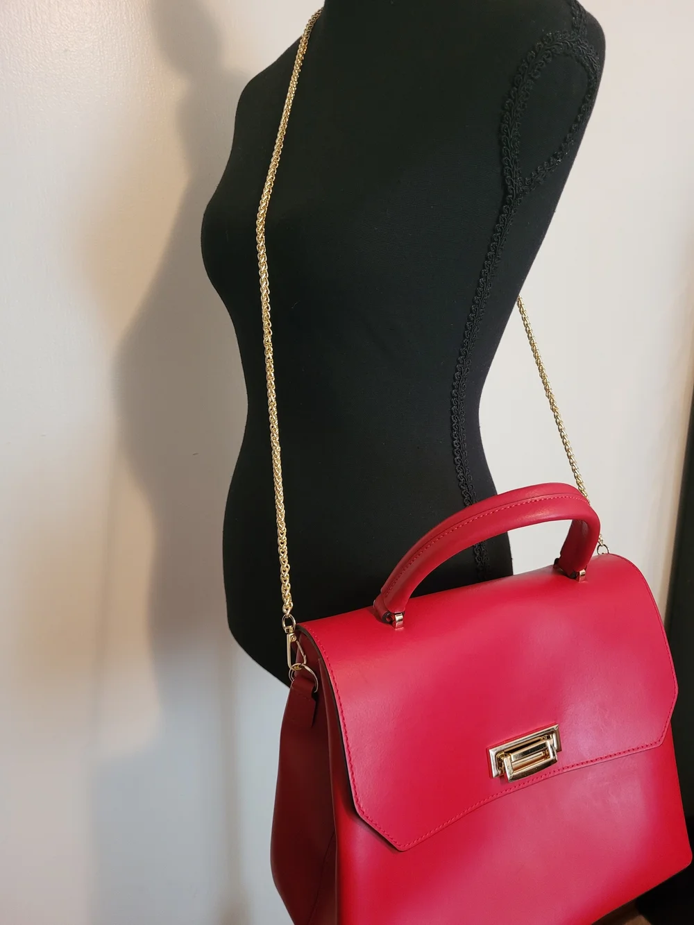 Structured Italian Leather Top-Handle Satchel in Bright Red